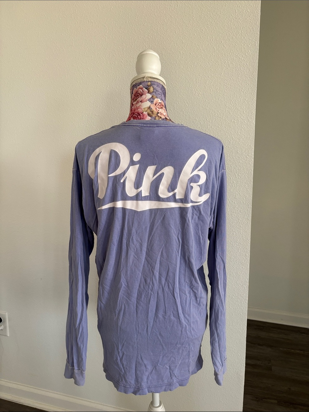 PINK Victoria's Secret Long Sleeve Pocket Tee in Dusty Blue